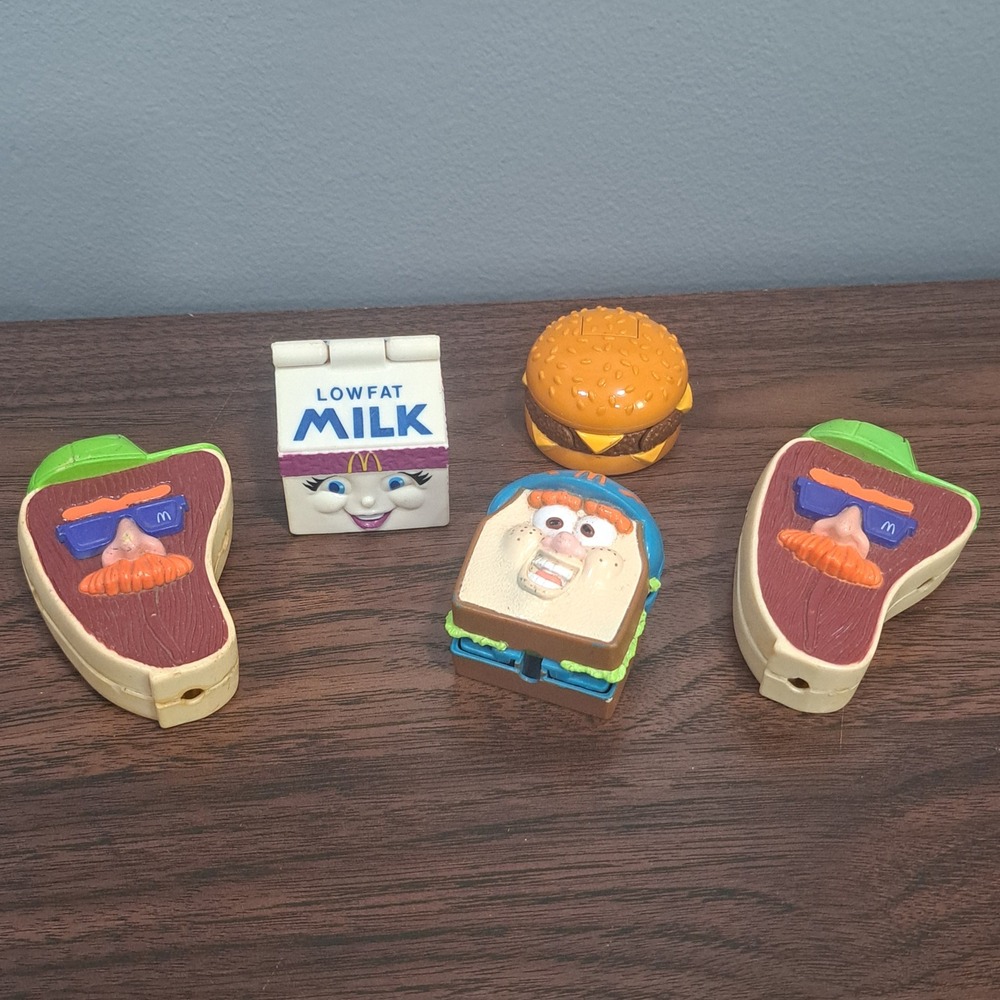 VTG McDonalds Changeables Happy Meal Toy Lot Burger Milk Steak Retro Collectible